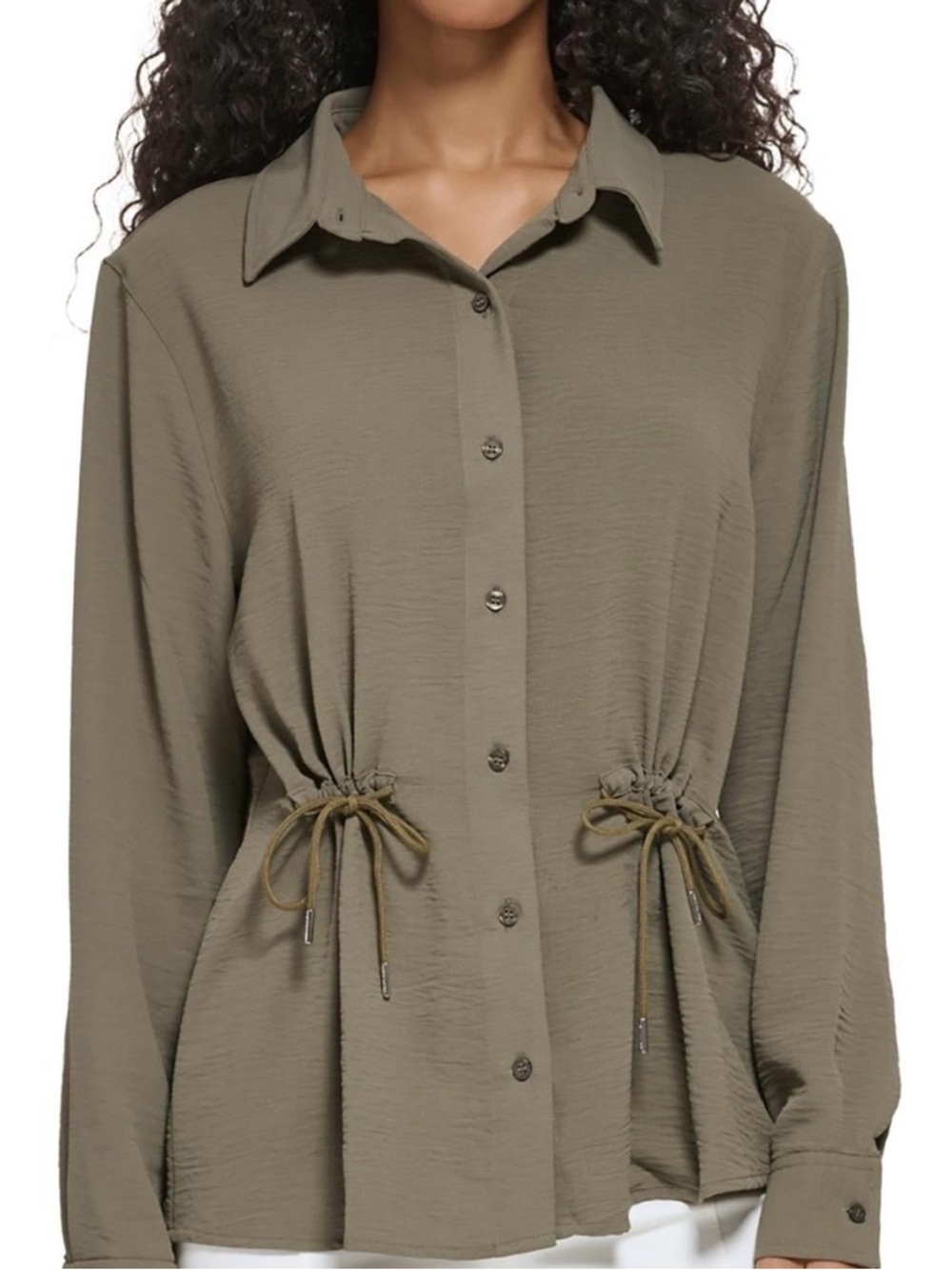 Calvin Klein Womens Gathered Detail Collared Button-Down Top
J1